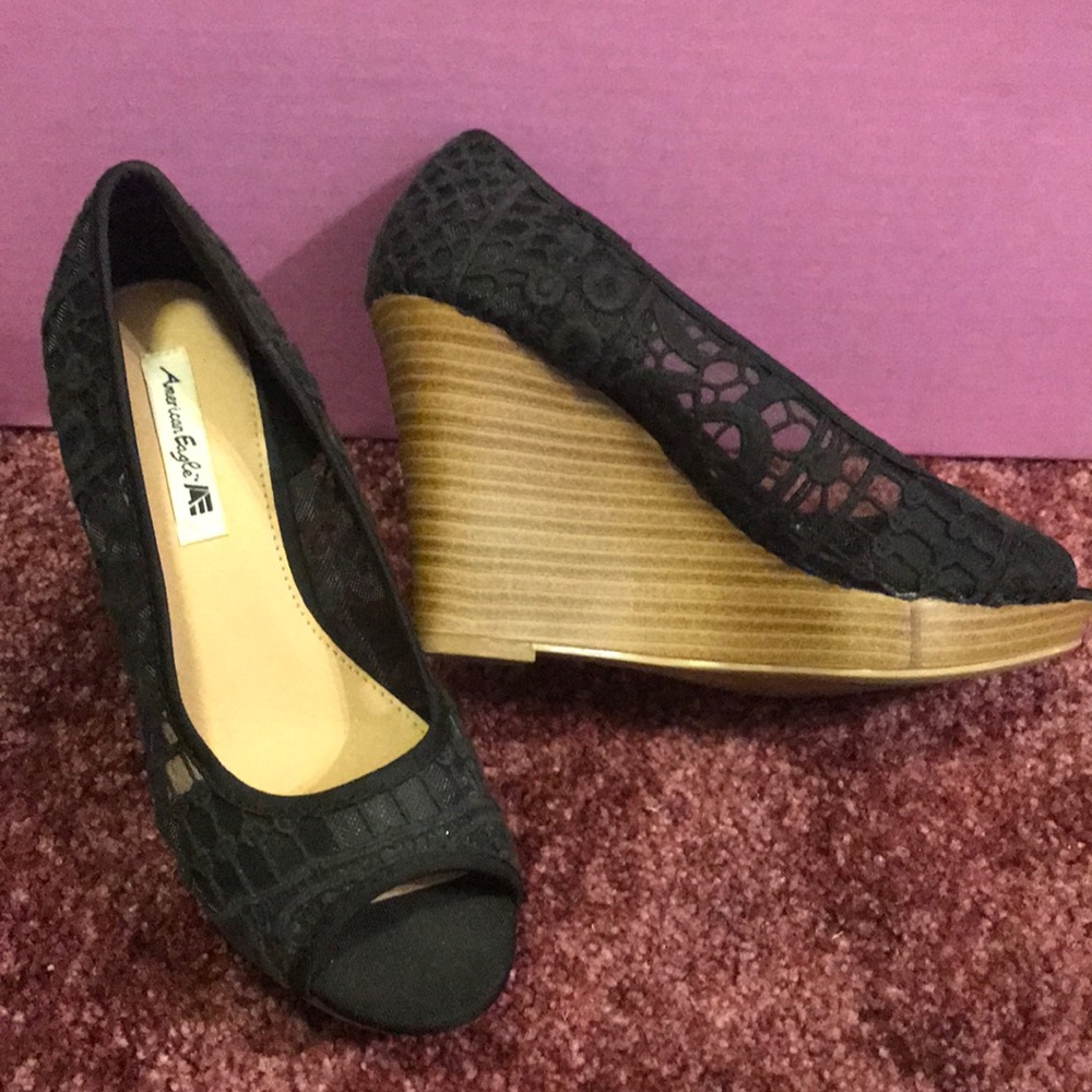 Black floral lace heels